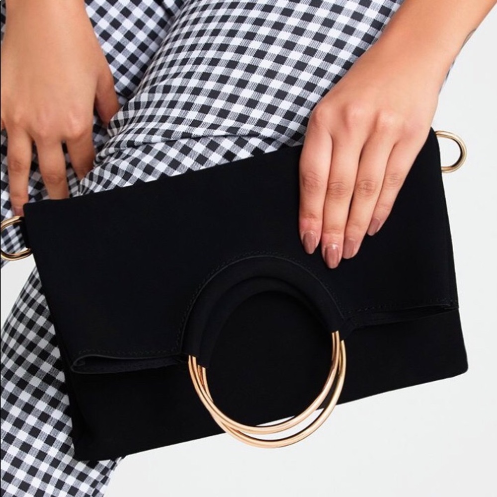 Black Clutch / Shoulder Bag with Gold Hoop Detail